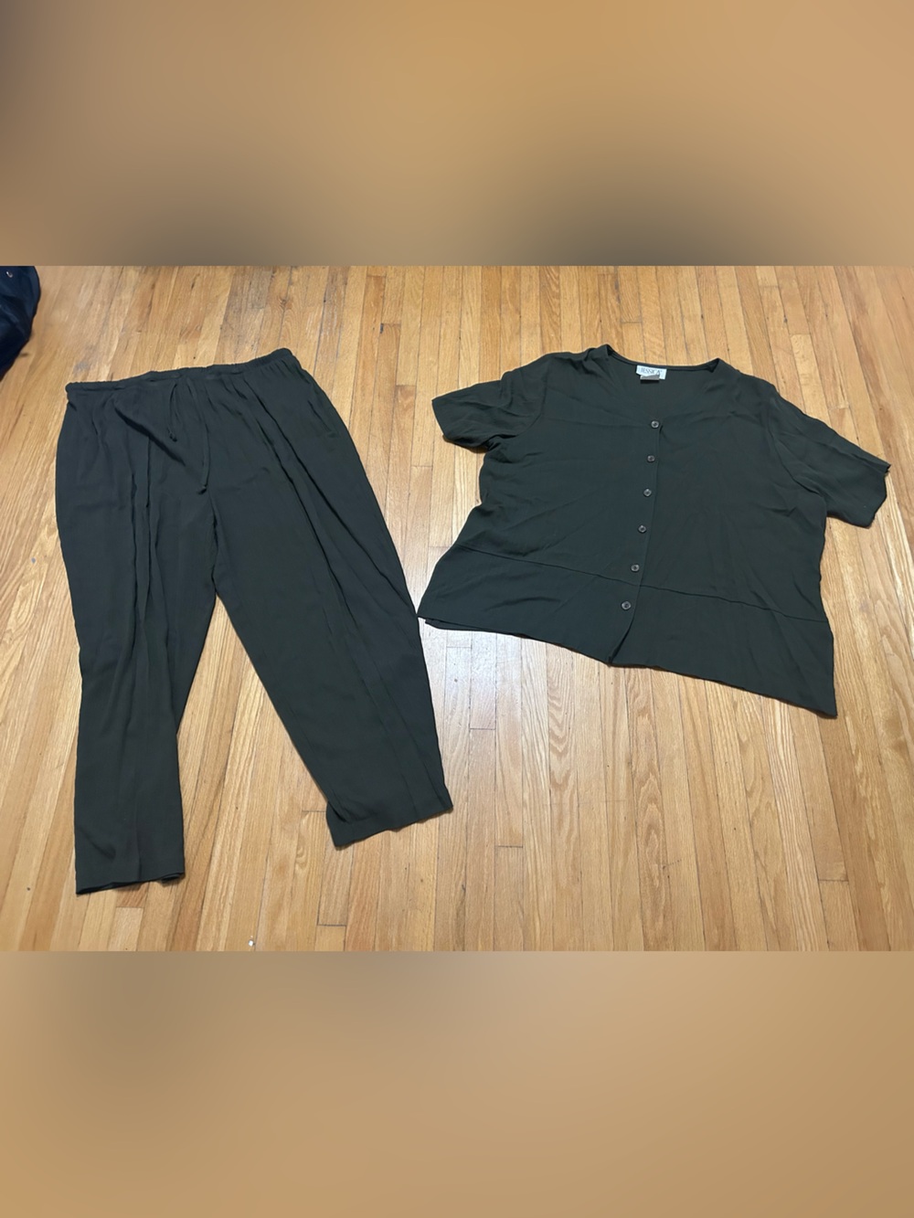 Jessica Olive Green Button-Front Top & Jogger Trousers Set